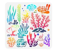 Lot de 12 pochoirs réutilisables pour dessiner des algues corail - 30 x 30 cm - Pour dessiner des joncs de mer, des plantes marines - Bricolage - Modèle de couleur - Décoration murale - Décoration