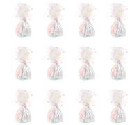 Lot de 12 poids pour ballons à l'hélium en aluminium irisé - 160 g - Pour fête d'anniversaire, mariage, célébration - Avec pompons