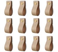 Lot de 12 poignées de tiroir en cuir faites à la main en cuir pour commode, armoire, tiroir et placard (doré)