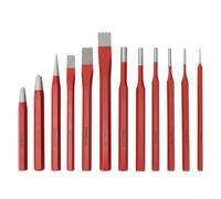 Lot de 12 poinçons et burins pour le travail de la brique, de la pierre, du métal, kit d'outils de burin à froid avec tailles de 1/16" à 1/2", ciseaux à main avec poignée rouge
