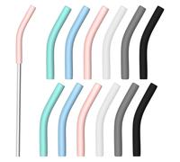 Lot de 12 pointes de paille en silicone, réutilisables, diamètre extérieur de 9 mm, pointes de paille en caoutchouc, pointe en silicone pour pailles en acier inoxydable, idéales pour les enfants et