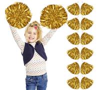 Lot de 12 Pompons Pom-pom Girl, Pompon Pompom Girls, Pom-pom Girl, Pompons Cheerleader, Pom poms Cheerleader pour Carnaval, l'école le Sport, la Danse, la Nuit, la Fête (Gold)