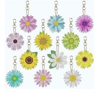 Lot de 12 porte-clés double face, motif fleur 5D, peinture diamant, pendentifs peinture strass, kits de fabrication pour femmes et filles, multicolore