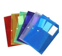 Lot de 12 porte-documents A4 transparents avec bouton pression et pochette pour étiquettes pour l'école, la maison, le bureau, les voyages (12, 6 couleurs, style transparent)