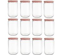 lot de 12 pots à confiture 720 ml | 8,5 × 8,5 × 15 cm | verre avec couvercle métallique à visser - hermétique & réutilisable