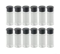 Lot de 12 pots à épices en plastique hermétique 100 ml | Lot de 12 pièces, capacité de 100 ml, bouchon à vis hermétique, design noir, prêt à la cuisine
