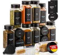 lot de 12 pots à épices hermétiques 120 ml avec couvercle à visser en aluminium noir, embouts saupoudreurs, entonnoir, brosse, étiquettes & crayon craie - DECO HAUS