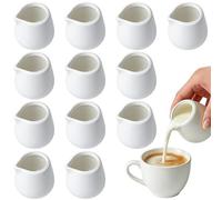 Lot de 12 pots à lait en porcelaine - 50 ml - Petit pot à lait en céramique - Sans poignée - Arroseur à expresso - Mini pichet à crème pour cappuccino, lait, latte art, sauces