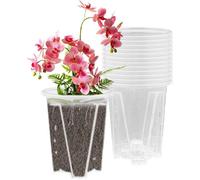 Lot de 12 pots transparents pour orchidées Ø12 cm - plastique avec trous de drainage, hauteur 14 cm