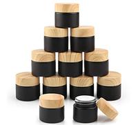 Lot de 12 pots vides rechargeables en verre dépoli noir de 10 g pour cosmétiques, lotion, crème