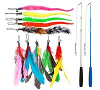 Lot de 12 pour Chat, Jouet bâton Chat Canne à pêche avec 2 PCS Interactif Rétractable Canne, 10 PCS Plume de Rechange avec Pendentif, Jouet Perche Télescopique pour l'intérieur Chats et Chatons