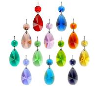 Lot de 12 prismes de lustre en cristal en forme de goutte d'eau avec chaîne de perles octogonales en verre pour lustres, fête de mariage, décoration de Noël GOLDENHAITAI (multicolore)
