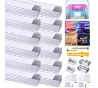 Lot de 12 profilés LED en aluminium pour bandes jusqu'à 16 mm - En forme de U - Avec couvercle blanc laiteux - Convient pour bandes LED Philips Hue