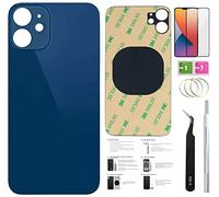 Lot de 12 protections arrière de rechange pour iPhone 12 (6,1") avec ruban adhésif pré-installé + instructions d'installation + outils de réparation + film protecteur d'écran (Bleu)