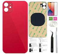 Lot de 12 Protections arrière de Rechange pour iPhone 12 (6,1") avec Ruban adhésif pré-installé + Instructions d'installation + Outils de réparation + Film Protecteur d'écran (Rouge)