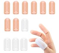 Lot de 12 Protège-Doigts en Gel de Silicone,Protection du Pouce,Protection du Bout des Doigts Après Blessure,pour Déclencher les Doigts, Fissuration des Doigts(Couleur de Peau + Blanc)