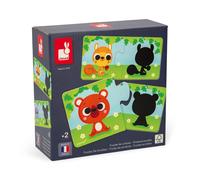 Janod, Animaux et Ombres, 12 Puzzles Éducatifs de 2 Pièces, Dès 2 Ans | Jeu d'Association sur les Animaux de la Forêt, Observation et Réflexion, Carton FSC, Fabriqué en France