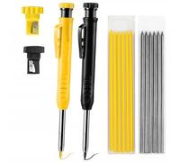 Lot de 12 recharges de crayons de rechange avec 2 recharges de charpentier solides étanches de 2,8 mm, marqueur à trou profond avec taille-crayon pour architecte et charpentier (jaune + noir)