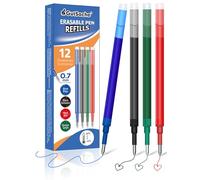 Lot de 12 recharges effaçables pour stylos Pilot FriXion Ball, Clicker & Eberhard Faber, cartouches d'encre thermosensitive, recharges pour stylo gel effaçable, 4 couleurs