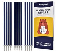 Lot de 12 recharges effaçables Willingood compatibles avec Legami [bleu noir], stylo roller effaçable, pointe de 0,7 mm, recharges avec encre effaçable