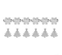 Lot de 12 ronds de serviette de Noël en alliage avec strass - Motif flocon de neige et arbre - Décoration de table pour fête de vacances - Réunion de famille - Doré/argenté (argenté)