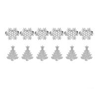 Lot de 12 ronds de serviette de Noël | Flocon de neige et arbre en alliage doré et argenté - Décoration de table pour fête, mariage, banquet, centre de table festif (argenté)