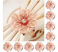 Lot de 12 ronds de serviette en alliage avec anneau de fleur creux, rond de serviette creux vintage en métal pour mariage, Noël, réunion de famille, décoration de table à manger (Roségold,12PC)
