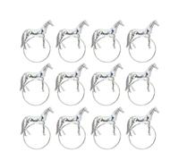 Lot de 12 ronds de serviette en laiton motif cheval occidental, décoration de table élégante pour Noël, Thanksgiving, banquet, fête (argent)