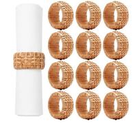 Lot de 12 Ronds de Serviette en rotin pour décoration de fête, Table à Manger, Quotidien, réunions de Famille - Une Excellente décoration de Table - Naturel