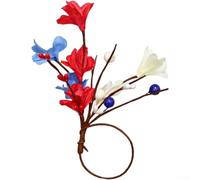 Lot de 12 ronds de serviette patriotiques pour décoration du 4 juillet avec fleurs en polyester rouge, blanc et bleu et baies en mousse montées sur un fil enroulé pour un placement stable lors des