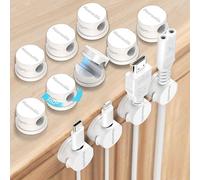 Lot de 12 [Rotatif] Support de Câble Magnétique Clips de Gestion de Câbles, Nearockle Organisateur de Câbles Magnétique Auto-Adhésif Puissant Amélioré pour Bureau, Nuit, Câble de Charge (Blanc）