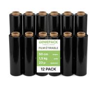 Lot de 12 Rouleaux de Film Étirable Noir Opaque pour Palette - Qualité Industrielle - 500 mm x 23 Microns - 1,5kg par rouleau - Film de Palettisation Ultra Résistant et Confidentiel