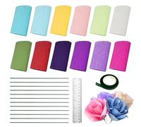 Lot de 12 rouleaux de papier crépon multicolore, 10 x 250 cm, Papier Crepon avec 12 fils floraux verts, ruban floral, règle,pour Créer Des Fleurs Bricolage Décoration