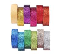 Lot de 12 rouleaux de ruban adhésif Washi Tape, ruban adhésif multicolore avec feuilles de glitter - Ruban décoratif pailleté multicolore pour bricolage, masking tape, bande de masquage colorée