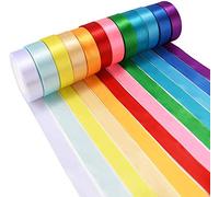 Lot de 12 rouleaux de ruban de satin de couleur 25 mm x 23 mètres/rouleau de ruban double face en satin de soie, ruban en tissu pour emballage cadeau