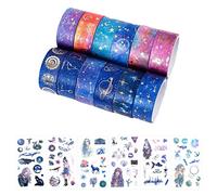 Lot de 12 rouleaux de ruban Washi Starry Sky Collection avec 6 ensembles d'autocollants violets, ruban Washi en feuille d'or pour décoration d'emballage cadeau DIY Bullet Journal.