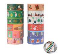 Lot de 12 Rouleaux Ruban Washi de Noël, Rouleaux de Washi Tape Noël Multi-Motif Rubans de Décorative pour Scrapbooking Artisanat de Bricolage Fournitures de Fête de Bureau Emballage de Cadeaux