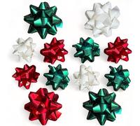Lot de 12 rubans à boucler en polyband pour cadeau - Pour bricolage et emballage - Brillant et mat assortis (blanc - rouge - vert, 12 nœuds cadeau)