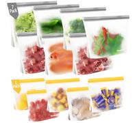 Lot de 12 Sac Congelation Reutilisable, ReaGold SacCongelation Zip pour Aliments, Sac à Sandwich Sacs de Rangement Réutilisables et Stand Up, Sacs de Congélation en Silicone Sans BPA