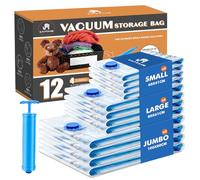 Lot de 12 Sac sous Vide Vetement Aspirateur, CaptainFive Sac de Rangement sous Vide Aspirateur 4*XL, 4*L, 4*M, 1*Pompe, Housses de Rangement Sous Vide Réutilisables pour Vêtements, Couettes, Literie