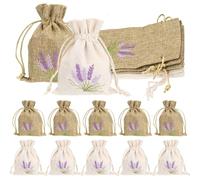 Lot de 12 sachets de lavande vides, brodés, avec cordon de serrage, en coton et lin, pour lavande, épices, herbes et bijoux (sachets uniquement)
