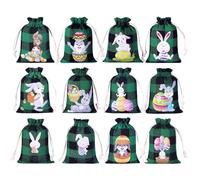 Lot de 12 sacs à bonbons pour Pâques avec impression lapin et fermeture à cordon de serrage, pour collègues, invités et demoiselles d'honneur, pour fêtes, mariage, vacances, Noël
