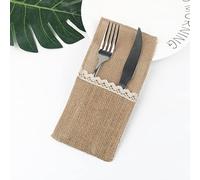 Lot de 12 sacs à couverts en toile de jute de Noël - 11 x 21 cm - Vintage - Avec dentelle - Décoration de table pour fête, anniversaire, communion, Pâques, mariage, Noël