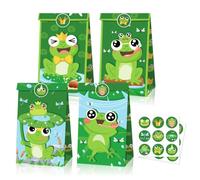 Lot de 12 sacs à dragées en forme de grenouille avec 18 autocollants, double face, mignonnes grenouilles princesses mignons, friandises, bonbons, cadeaux en papier pour filles et garçons sur le thème