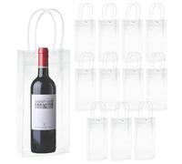 Lot de 12 sacs à glace pour bouteilles : 10 x 25 x 10 cm en PVC transparent, sac à glace anti-fuite avec poignée pour bière froide, vin, boissons, fête, extérieur, camping