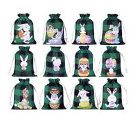 Lot de 12 sacs à goûter vintage en lin avec cordon de serrage - Sacs à friandises pour mariage, naissance, vert, Voir description