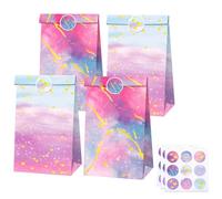 Lot de 12 sacs cadeaux arc-en-ciel avec 18 autocollants multicolores en papier pour anniversaire d'enfant, sacs cadeaux réutilisables, pour emballer des cadeaux, 22,2 × 12 × 8 cm