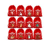 Lot de 12 sacs cadeaux en peluche robustes pour Noël et occasions spéciales avec cordon de serrage facile à utiliser emballage cadeau festival
