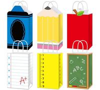 Lot de 12 sacs cadeaux pour la rentrée scolaire - Sacs à friandises en papier avec poignée pour crayon, crayon, pomme, carnet de notes, bonbons, cadeaux d'appréciation pour étudiants, enseignants