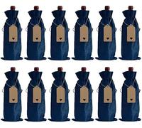 Lot de 12 sacs cadeaux réutilisables en toile de jute pour bouteille de vin pour maison, bar, hôtel, champagne avec cordon de serrage (bleu foncé)